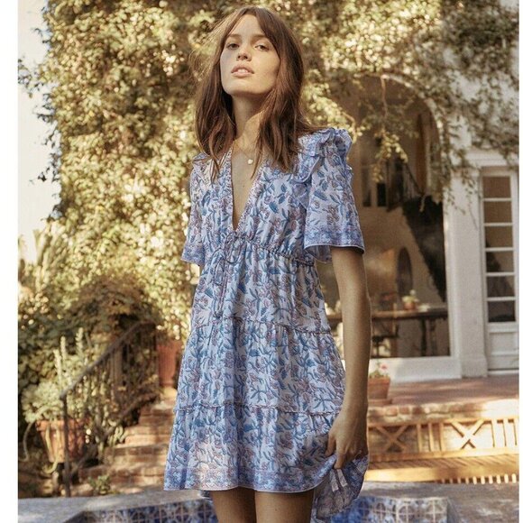 SAYLOR NYC Evelynne Mini Dress Floral Printed Ruffle Tiered Cotton S NEW 274797